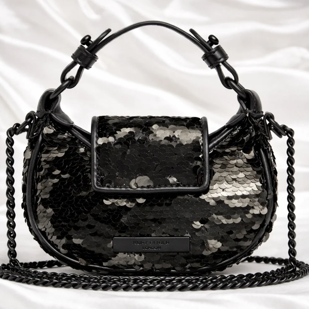 NWT Kurt Geiger London Black Sequin Mini Crossbody Bag + Dust Bag ✨ - Picture 2 of 2